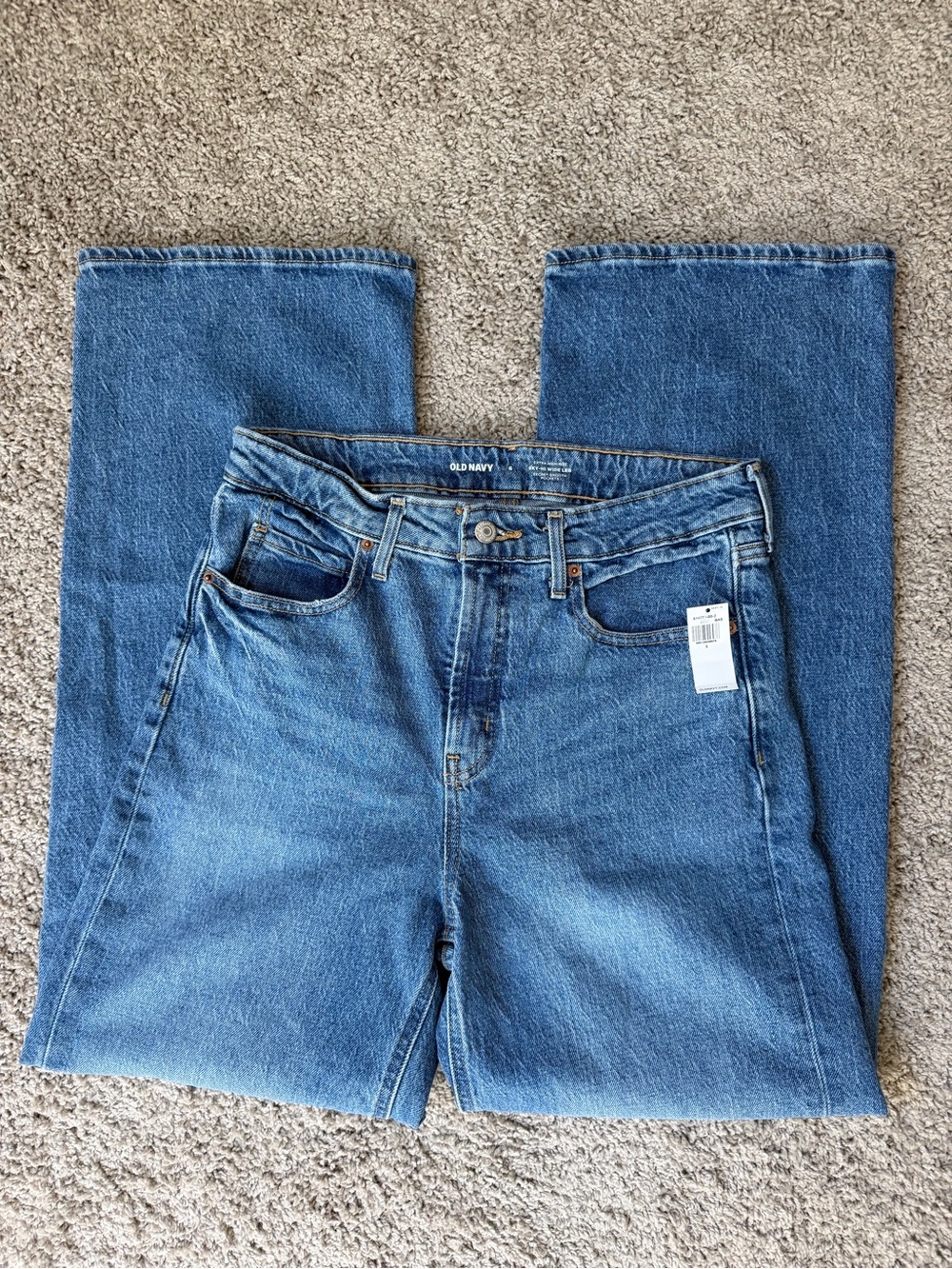 NWT Old Navy Women's Sky High Wide Leg Extra High Rise Jeans Medium Blue Denim